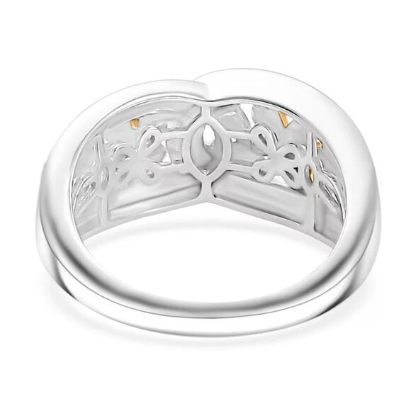 White Diamond Accent Link Ring in 18K YG and Platinum Size 7 New - Picture 5 of 6